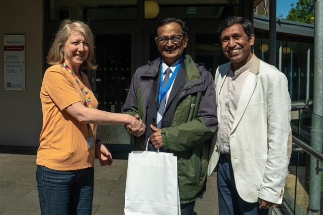 Professor Paula Manzini – Head of School (left) and Jahir Islam – School International Director (right), welcome Dr Shashi Panikar – President of the Economics Club Mumbai (centre) to the School of Economics.